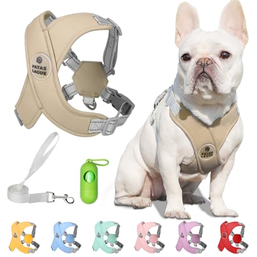Dog Harness with Leash Set Adjustable Soft Padded Step-in Dog Vest No Choke No Pull Reflective for Small Pets with Poop Bags and Dispenser, Solid and No-chew, Brown XS - color: Brown, size: XS (Neck 16-19.1'' Chest 18.8-21.5'')
