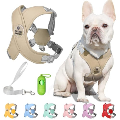 Dog Harness with Leash Set Adjustable Soft Padded Step-in Dog Vest No Choke No Pull Reflective for Small Medium Pets with Poop Bags and Dispenser, Solid and No-chew, Brown S - color: Brown, size: S (Neck 18.1-21.2'' Chest 21.2-25.2'')