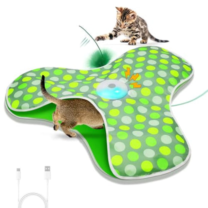 Sofolor Interactive Cat Toy, Automatic Cat Toys for Indoor Cats, Hide and Seek Cat Toy with Motion Activated, Moving Feather, Chirping, USB Rechargeable - color: Green