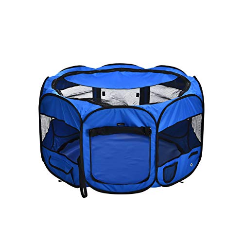 Amazon Basics Foldable Octagonal Indoor/Outdoor Portable Dog Playpen with Mesh Top, Easy to Clean and Store, 45", Blue - color: Blue