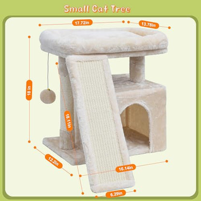 Small Cat Tree for Indoor Cats, Cat Tower with Scratching Post, Perch and Cozy Condo for Kittens and Adult Pets (Beige) - color: Beige