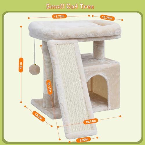 Small Cat Tree for Indoor Cats, Cat Tower with Scratching Post, Perch and Cozy Condo for Kittens and Adult Pets (Beige) - color: Beige