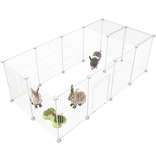 HOMIDEC Pet Playpen,Small Animals Cage DIY Wire Yard Fence with Door for Indoor/Outdoor Use,Portable for Puppies,Kitties,Bunny,Turtle 48" x 24" x 16" - style: White