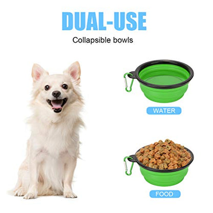 2 Pack Large Size Collapsible Dog Bowl, Food Grade Silicone BPA Free, with Carabiner Clip Foldable Expandable Cup Dish for Pet Cat Food Water Feeding Portable Travel Bowl (Purple & Green)