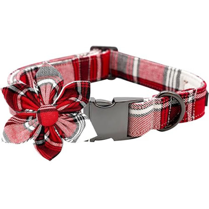 Dog Collar, Christmas Plaid Pet Collars with Flower Holiday Girl Boy Puppy Collar Adjustable Pet Collar for X-Small Dogs - color: Red Plaid, size: X-Small (Pack of 1)