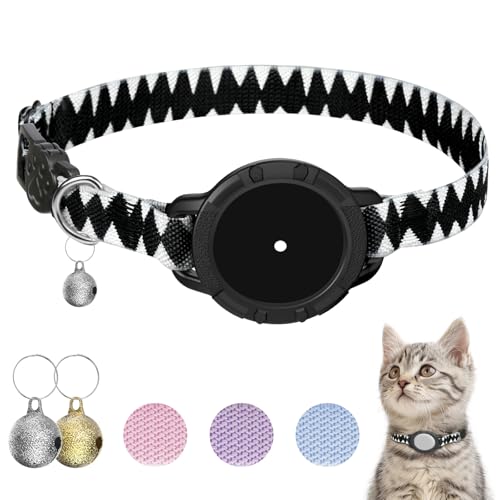 AirTag Cat Collars, Stretchy Collar with Apple AirTag Holder and Bell, Breakaway Ultra Design Elastic GPS Tracking Collars for Cats and Puppies, (7.5-12.5 Inch), Shark Pattern - color: Shark Pattern