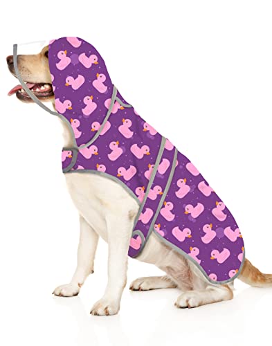 HDE Dog Raincoat with Clear Hood Rain Jacket Poncho for Small Medium Large Dogs Ducks Purple - XL - color: Ducks Purple, size: X-Large