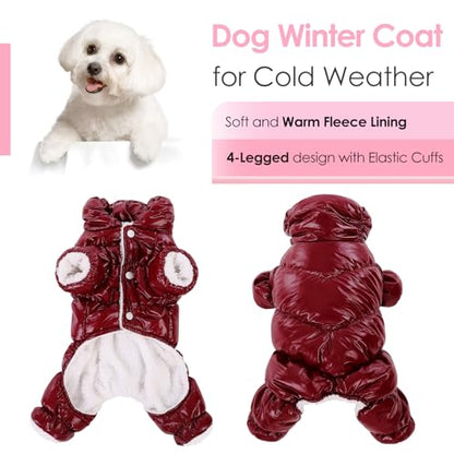 AOFITEE Dog Coat, Waterproof Dog Jacket, Fullbody Dogs Winter Coat Snowsuit, Windproof Puppy Puffer Jacket Snow Suit with Legs, Pet Fleece Winter Vest Coats for Small Dogs, Christmas Red S - color: Burgundy, size: Small