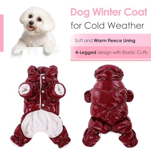 AOFITEE Dog Coat, Dog Winter Jacket, Fullbody Dogs Winter Coat Snowsuit, Waterproof Pet Puffer Jacket Snow Suit with Legs, Pet Fleece Vest, Cold Weather Coats for Small Dogs, Christmas Red L - color: Burgundy, size: Large