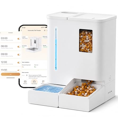 Wi-Fi Automatic Pet Feeder and Waterer for Cats&Dogs, 2-in-1 Set 5L Large Capacity for 2 Weeks, Intuitive App Operation, 2 Way Power Supply, Detachable for Cleaning