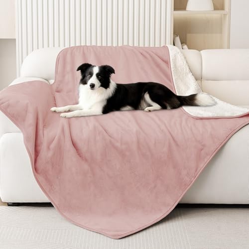 Smiry Waterproof Dog Bed Blanket, Leakproof Pet Throw Blanket for Bed Couch Sofa, Reversible Sherpa Fleece Furniture Protector Cover for Small Medium Large Dogs Cats (Dusty Pink, 40x57 inches) - color: Dusty Pink, size: 40x57 inches