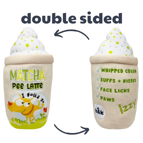 Huxley & Kent for Dogs - Matcha Pee Latte (Small) - Funny Durable Power Plush Dog Toy with Squeaker - Dog Gift - size: Small, style: Matcha Pee Latte
