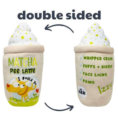 Huxley & Kent for Dogs - Matcha Pee Latte (Small) - Funny Durable Power Plush Dog Toy with Squeaker - Dog Gift - size: Small, style: Matcha Pee Latte