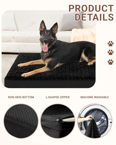 KSIIA Dog Crate Bed Waterproof Large Dog Bed Soft Rose Velvet Supportive Kennel Pad Egg Crate Foam with Removable Washable Cover & Non-Slip Bottom, 41 x 27 Inch, Black - color: Black, size: 41.0"L x 27.0"W x 3.0"Th