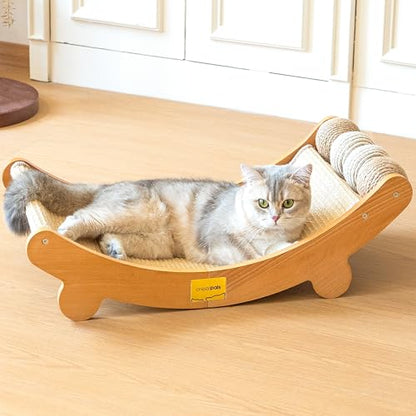 Sisal Cat Scratcher Bed with Balls Cat Scratching Post for Indoor Cats Hammock, Natural Sisal Cat Scratch Wooden Cat Furniture(Large)