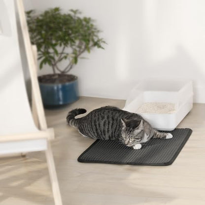 Cat Litter Trapping Mat, 27"x19" Universal Fit Litter Box Floor Mat, Hexagon Grids & Anti-Leak Base, Machine Washable, Non-Slip Kitty Mat for Most Homes, Black - color: Black