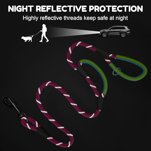 Dog Leash Heavy Duty 4/5/6ft XiaZ 2 Handles Dog Leashes for Medium Large Dogs 1/2 Inch 1000lb Strength Reflective PVC Waterproof-Handles Metal Hook Dual-Handle Rope Leash Nighttime Safety - color: Red, size: 5FT (1/2")