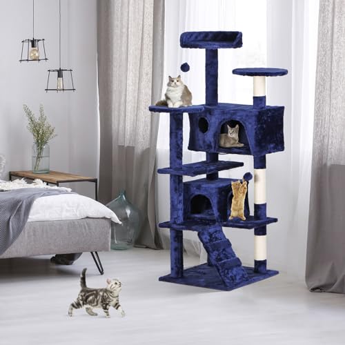 Nova Microdermabrasion 54 in Cat Tree Tower for Indoor Cats Multi-Level Cat Condo Cat Bed Furniture with Scratching Post Kittens Activity Center - color: Blue