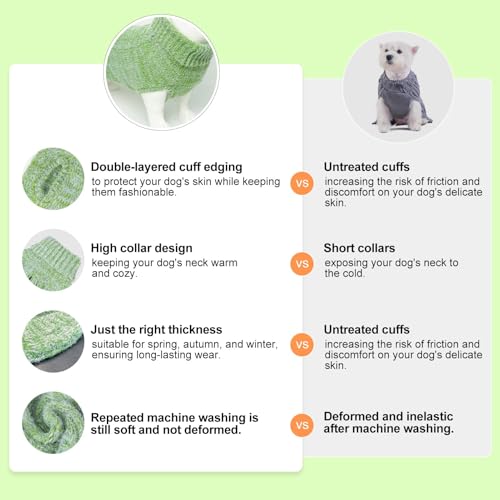 BEAUTYZOO Small Dog Sweater -Turtleneck Pullover Classic Cable Knit Fuzzy Winter Coat Dog Cold Weather Clothes for Small Medium Dogs Puppy Girl Boys,Green M - color: Green, size: M (Back: 16", Chest: 21", Neck: 13")