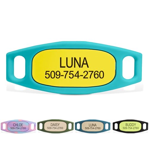 GoTags Active Silent Dog Tag, Personalized Engraved Silicone and Cat Name Pet ID Tags, Soundless Quiet Slide On Nameplate for Collars, No More Jingling Tags (Mango Surf, Small) - color: Active Mango Surf, size: Small (Pack of 1)