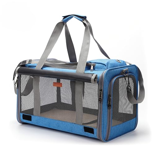 19" L x 10.5" W x 11.5" H Inches Cat, Dog Carrier for Pets Up to 20 Ibs, Washable，Soft Sided，Collapsible Travel Puppy Carrier. (Blue) - color: Blue