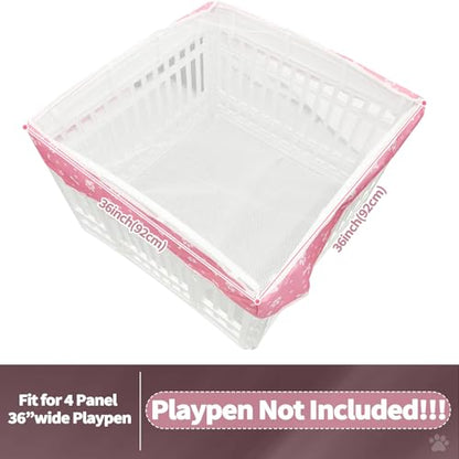 PJYuCien Dog Playpen Mesh Top Cover, Fits 36 Inch 4 Panels Regular Square Plastic Exercise Pet Pen, Adhesive Tape Connections, Pink Paw (Note: Cover Only, Fence Not Included) - style: Pink Paw Cover, 36"Width, Black Paw ( Adhesive Tape Connections )