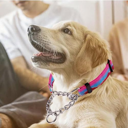 Martingale Dog Collars with Stainless Steel Chain, Reflective No Pull Walking Training Collar with Quick Release Buckle, Adjustable Slip Chain Nylon Dog Collars for Small Medium Large Dogs - color: Red and blue, size: Medium