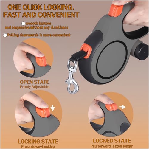 Dual Retractable Dog Leash 2 Large Dogs (Up to 110 Lbs Each), 2 Headed Pet Leash with Poop Bags, 26ft/8m Extension, Non-Slip Grip, One-Button Break & Lock, 360-degree Tangle-Free (Gray, Extra Large) - color: Gray, size: Extra Large