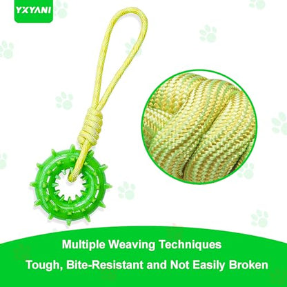 Durable Dog Chew Toy – Tough Rubber and Rope Tug Toy with Squeaker, Interactive Training and Fetch Toy for Aggressive Chewers, Medium and Large Dogs, Heavy Duty Tug-of-War (Round Ball)