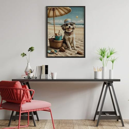 Havanese Dog at The Beach 1000-Piece Wooden Jigsaw Puzzle, Scenic Dog on Beach Artwork, Creative Indoor Puzzle, Relaxing Fun - color: #5