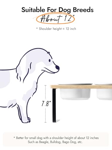 Elevated Dog Bowls, Raised Dog Bowl Stand with Two 6.5 inch Ceramic Bowl, Non-Slip Puppy Food and Water Bowls, Dogs Feeder for Small and Medium Breed, White - color: White, size: 6.5inch