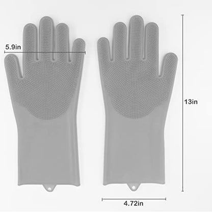 Pet Grooming Gloves, Dog Bathing Gloves with High-Density Teeth, Heat Resistant Silicone Cat Hair Remover with Enhanced Five Finger Design, Bathing and Massaging for Dogs and Cats (Grey) - color: Grey