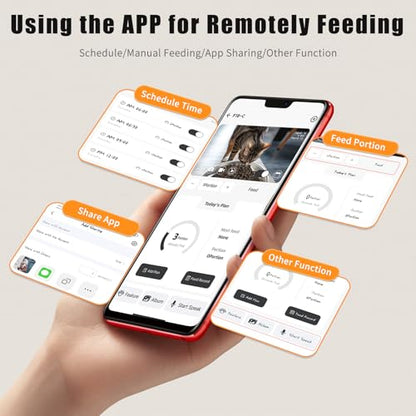 Automatic Cat Feeders, Podazz 1080P HD Camera Timed Auto Cat Dog Feeder with Smart App, 5G WiFi Dry Food Dispenser 2-Way Audio, Voice Recorder, Night Vision, Non-Stick Food Bowl (White)