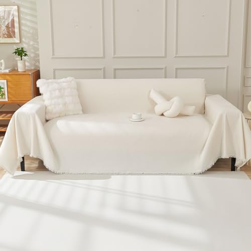 OstepDecor Chenille Couch Cover, Beige Sofa Covers Washable, Sectional Couch Covers for Sofa L Shape, Couch Blanket Cover, Non-Slip Sofa Slipcovers for Dogs, Pets, 71" x 102" - color: Chenille Beige, size: 71" x 102"