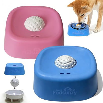 Slow Feeder Dog Bowls for Liquid with Rolling Ball, Interactive Lick Bowl Licking Slow Feeder for Wet Food, Water & Treats Lick Toy for Dogs Cats Large Medium Small (SFB-1-Pink+Blue) - color: Style1-Pink+Blue