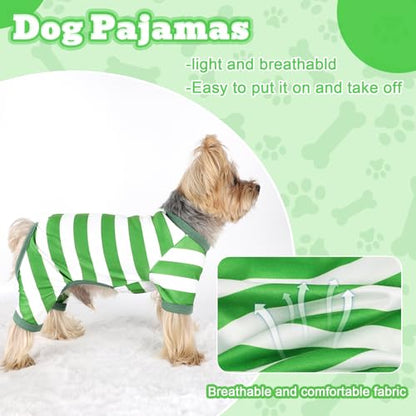 Dog Pajamas, Stretchy Puppy Jammies Onesie, Comfy Doggie Striped Pjs, Lightweight Soft Puppy Outfit, Dogs Clothes for Small Size Girl Boy(Green,XS) - color: Green, size: X-Small (Chest 12.2 in)