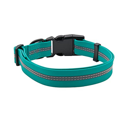 NIMBLE Dog Collar Waterproof Pet Collars Anti-Odor Durable Adjustable PVC & Polyester Soft with Reflective Cloth Stripe Basic Dog Collars S/M/L Sizes (Medium (11.81”-18.5”inches), Emerald Green) - color: Emerald Green, size: Medium (11.81”-18.5”inches)