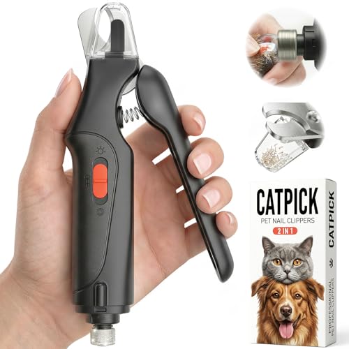 CATPICK 2-in-1 Cat Nail Clippers & Dog Nail Clippers Trimmers for Large Medium Small Dogs Cats Claw Trimmer Quick Sensor and Safety Guard USB Rechargeable with 2 LED Lights Dogs Nail Trimmer - color: Black 6th Generation