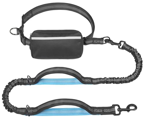 iYoShop Hands Free Dog Leash with Zipper Pouch, Dual Padded Handles and Durable Bungee for Walking, Jogging and Running Your Dog (Large, 25-120 lbs, Black) - color: Black, size: Large