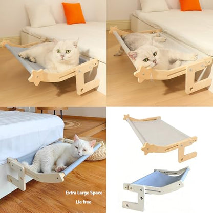 ordinarYone Sturdy Wooden Pet Window Perch With Removable Cushion Adjustable For Different Openings And Beds