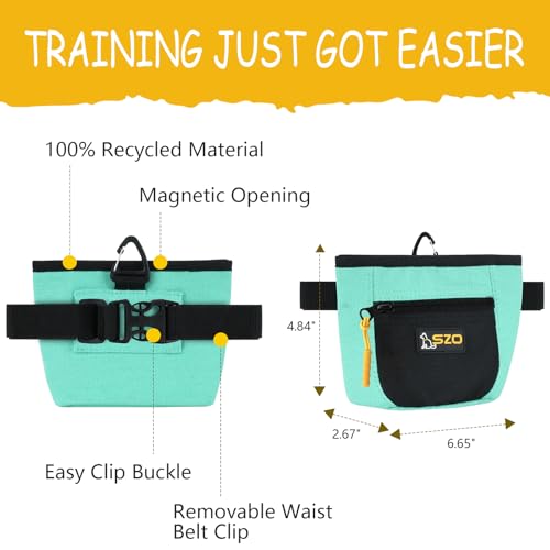 SZO Dog Treat Pouch with Pet Training Clicker, Dog Training Treat Pouch with Waist Belt Clip, Magnetic Closure, Hands-Free Training - Black&Green - color: 305 GreenBlack