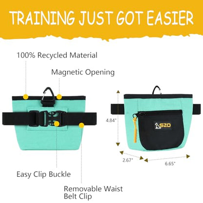 SZO Dog Treat Pouch with Pet Training Clicker, Dog Training Treat Pouch with Waist Belt Clip, Magnetic Closure, Hands-Free Training - Black&Green - color: 305 GreenBlack
