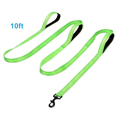 Jiozermi 10ft Dog Leash with 3 Handles, Heavy Duty Dog Lead with Padded Traffic Handle, Reflective Stitching Large Leash for Running Walking Training(Green) - color: Green