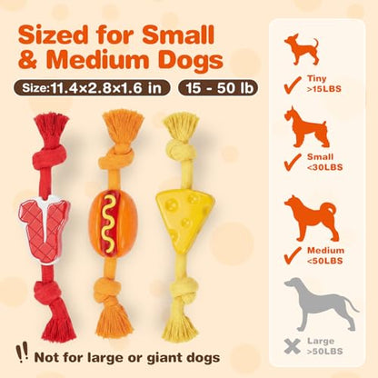 FOFOS Dog Chew Toys for Aggressive Chewers, 3 Pack Rubber Dog Rope Toys, Tough Toys for Boredom Relief and Cleaning Teeth, Indestructible Tug of War Toys for Small Medium Dogs