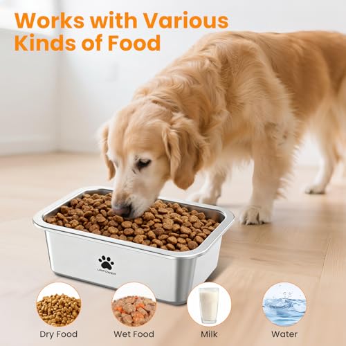 URPOWER 2 Pack 1.25 Gallon Large Dog Water Bowl, Thickened Stainless Steel Dog Water & Food Bowls with Non-Slip Mat, Spill-Proof Metal Pet Bowl Set for Medium, Large, X-Large Dogs, Indoor/Outdoor Use - size: 1.25 Gallon