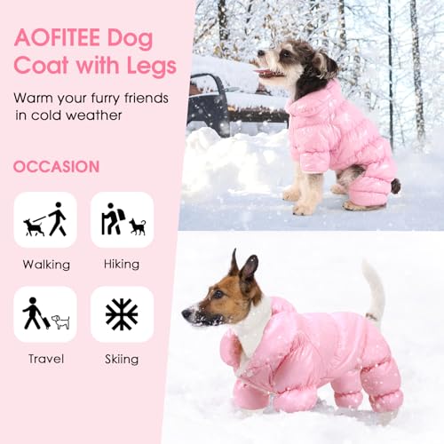 AOFITEE Dog Coat, Dog Winter Jacket, Fullbody Dogs Winter Coat Snowsuit, Waterproof Pet Puffer Jacket Snow Suit with Legs, Pet Fleece Vest, Cold Weather Coats for Small Dogs, Pink L - color: Pink, size: Large