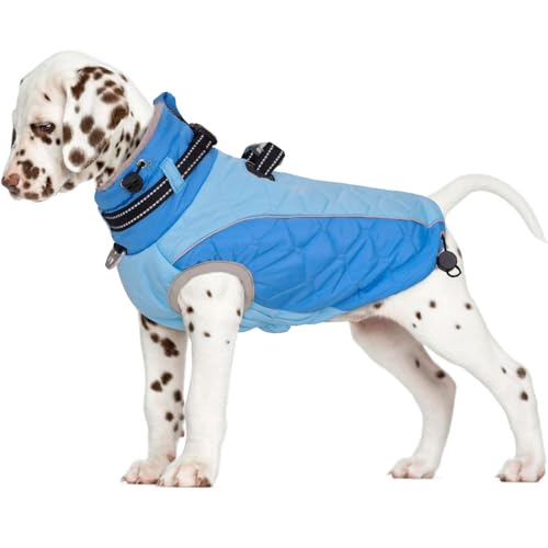 Zippered Small Dog Winter Coat, Turtleneck Reflective Fleece Jacket, Water Resistant Warm Dog Clothes with Buckles & D Ring for Leash and Name Card - S Blue - color: Blue, size: Small