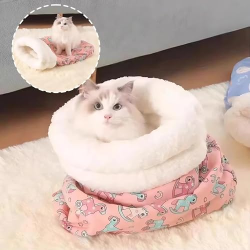 COOCOO BABY Cat Sleeping Bag for Indoor Cats Cozy Tunnel Nest with Cover Snuggle Sack for Small Pets Plush Bed Cave Mat for Winter Use Includes Cat Food Toys Treats and Other Essentials Stuff
