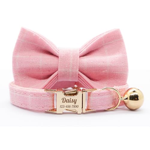 Personalized Plaid Cat Collar with Bell - Non-Breakaway Custom Polyester Kitten Collar with Engraved Name & Phone Number (Pattern 02, S (6.5-10.5 Inches)) - color: Pattern 02, size: S (6.5-10.5 Inches)