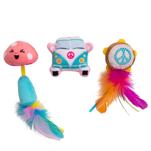 Catstages Festival 3 Pack Interactive Catnip Cat Toys with Crinkle Sounds, Flinger, & Feathers for Play, Batting & Chasing - color: Festival-Themed, size: 3 Pack